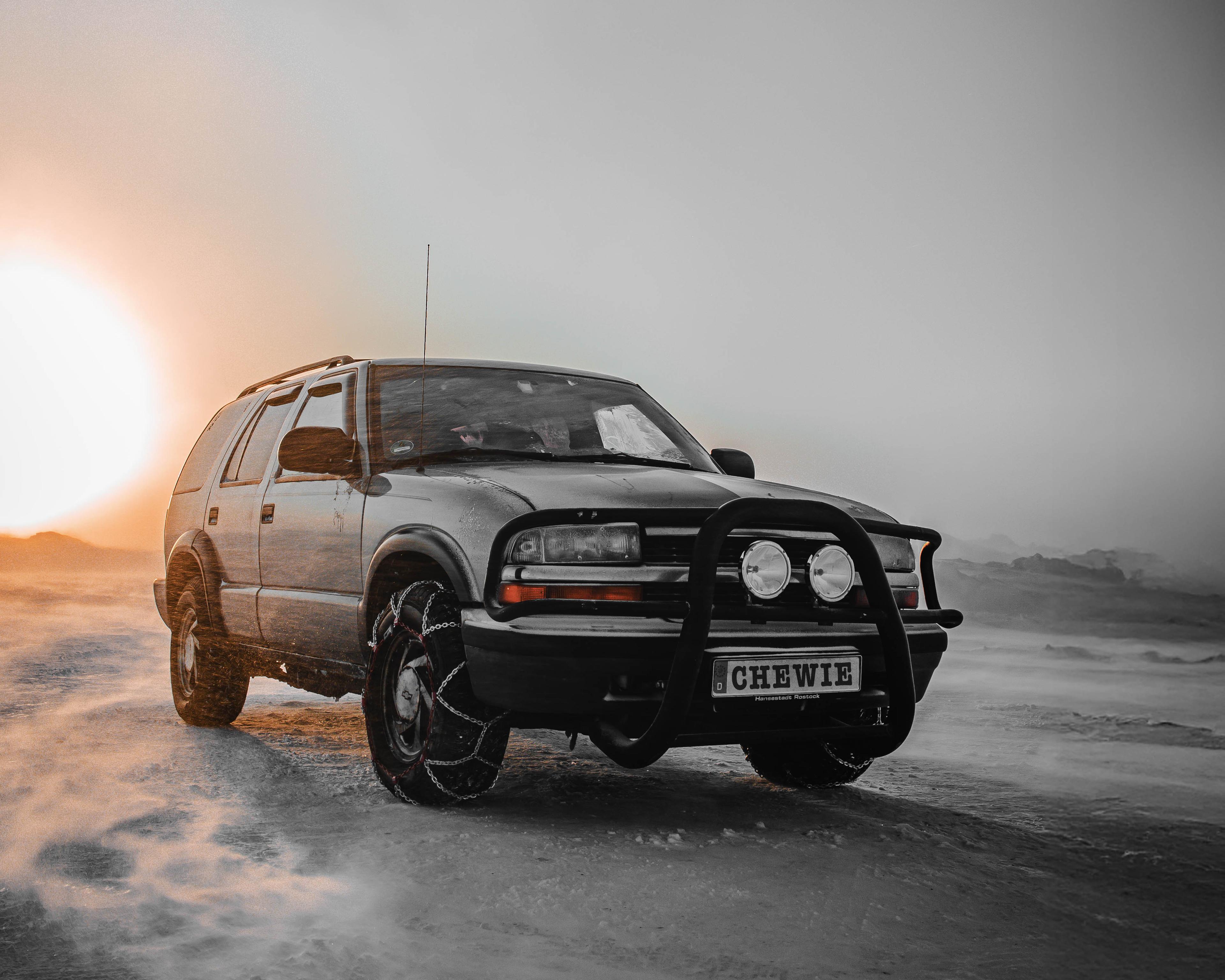 Chevy Blazer standing firm on icy ground at North Cape, ready to face the Arctic storm.
