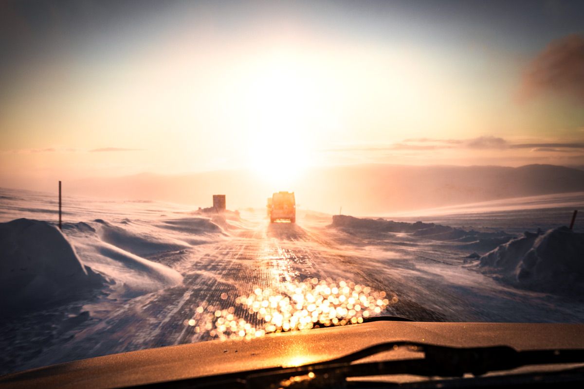 Driving in convoy back from North Cape in winter. Driving in convoy back from North Cape in winter - an expedition that is only safe when the whole system works together.