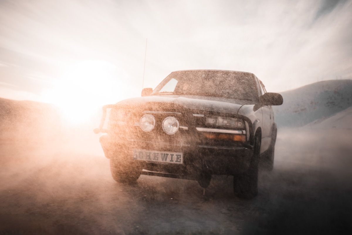 Anne's Chevy Blazer in an artic snow storm on the north cape expedition. Anne's Chevy Blazer is resilient enougth to face an artic snow storm on the north cape expedition.